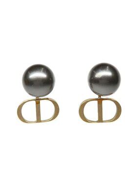 Dior Tribal Earrings Metal Resin Pearl Black